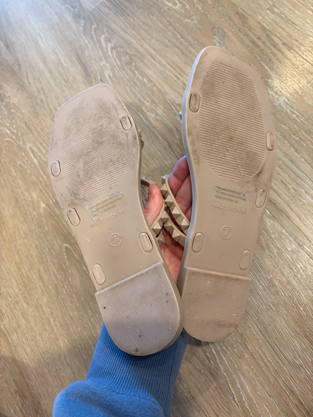 Steve Madden Beige Studded Triple-Strap Slide Sandals - Picture 2 of 2